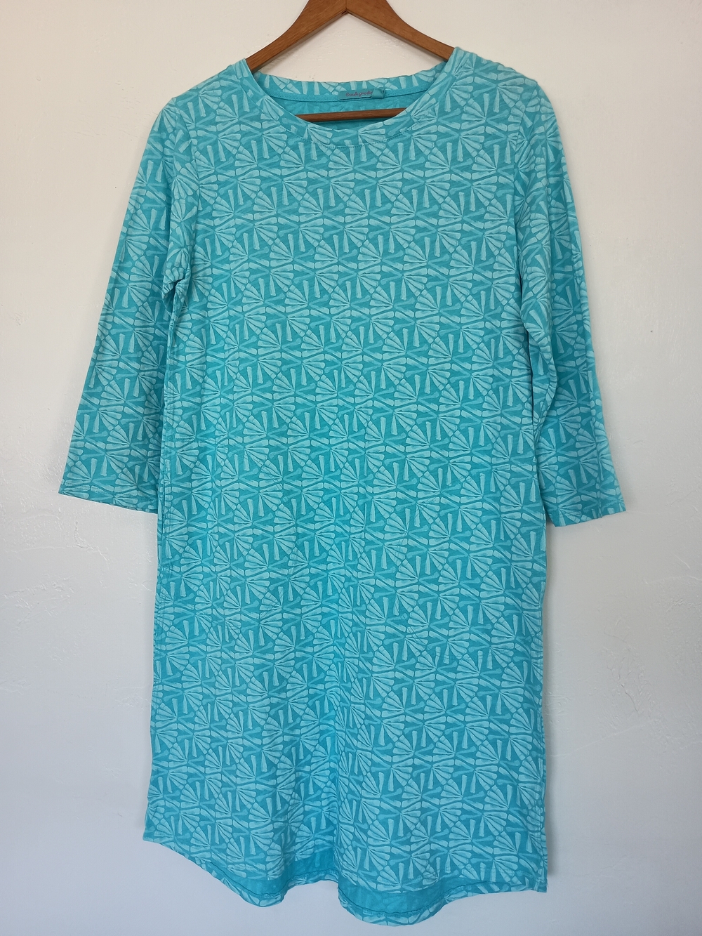 fresh produce 100% Cotton Aqua Geometric Long Sleeve Shift Dress